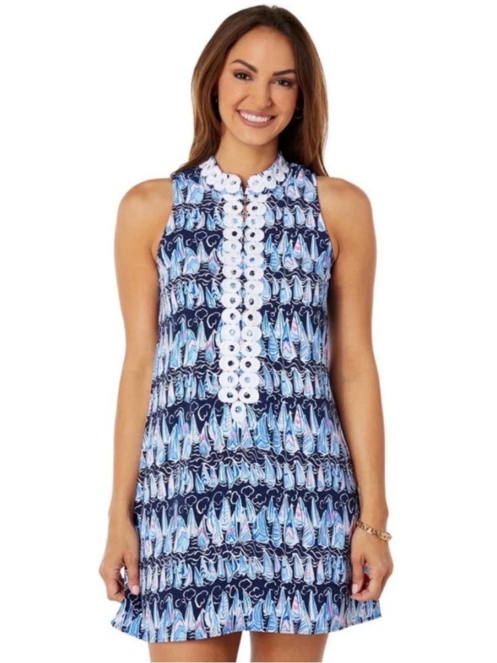 Lilly Pulitzer Jane Shift Dress 14 Low Tide Navy Sails & Stripes EUC Sailboat